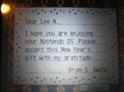 Carta de Satoru Iwata en Animal Crossing: Wild World